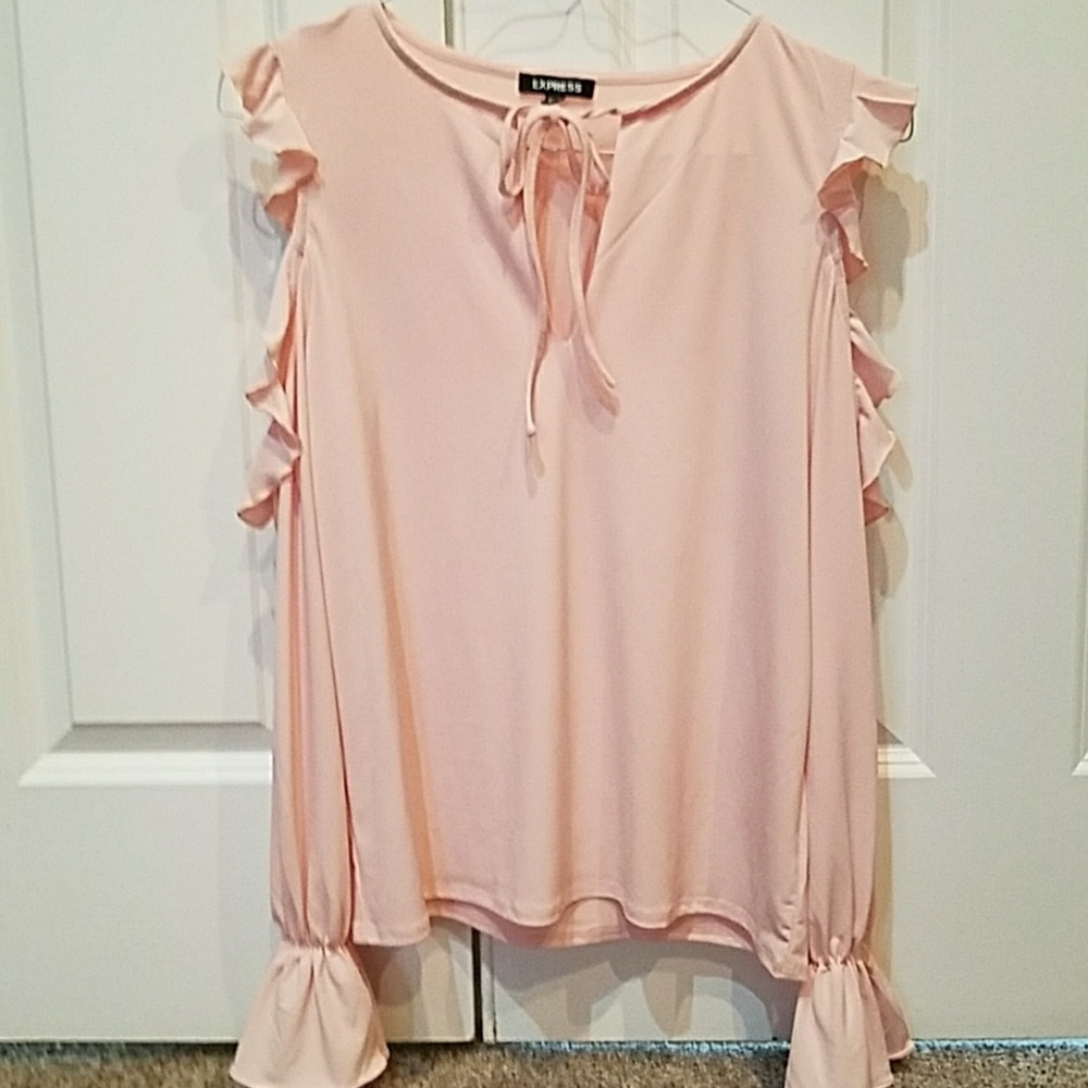Pink Size Small Express Cold Shoulder Tie Blouse